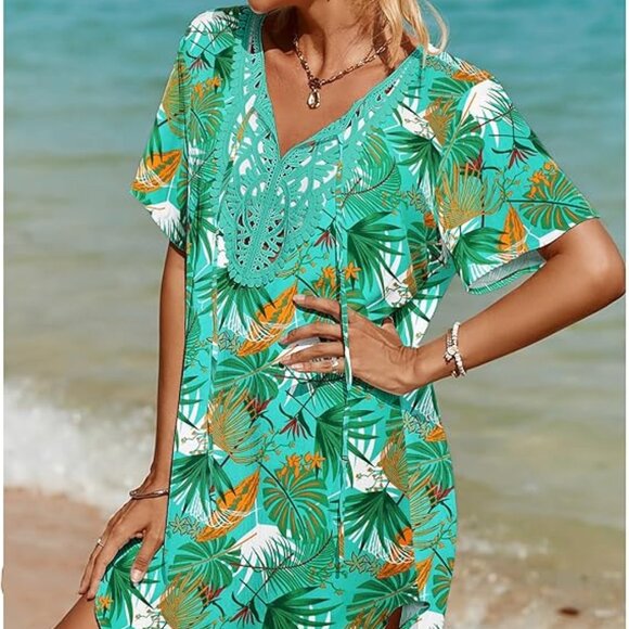 SimpleFun "Swimsuit Coverup" Lace Crochet- V Neck- Dress Beach Cover Up - Picture 13 of 15